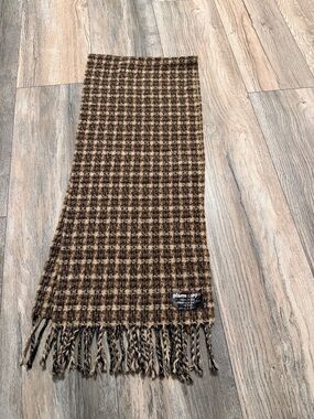 Pierre Cardin 100% Wool Brown and Tan Houndstooth Wool Scarf